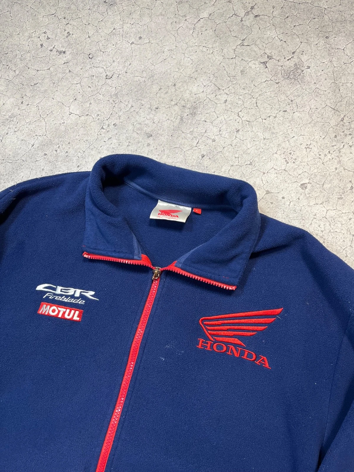 Vtg Honda Motul CBR Fireblade Navy Fleece Jacket Size L Embroidered Logo - product detail image 4
