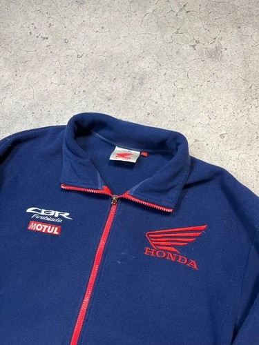 Vtg Honda Motul CBR Fireblade Navy Fleece Jacket Size L Embroidered Logo image 4
