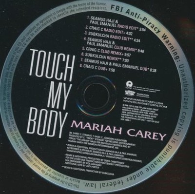 Mariah Carey: Touch My Body 8-Track PROMO MUSIC AUDIO CD R&B pop mix 2008 Island