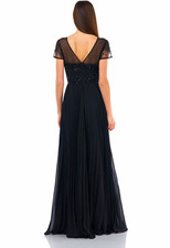 JS Collections Black Formal Gown Size 4 Sheer Short Sleeve Sequin Pleated