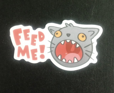 Cute Gray Cat Shouting Feed Me Sticker 1.38'' x 2.5'' (X)