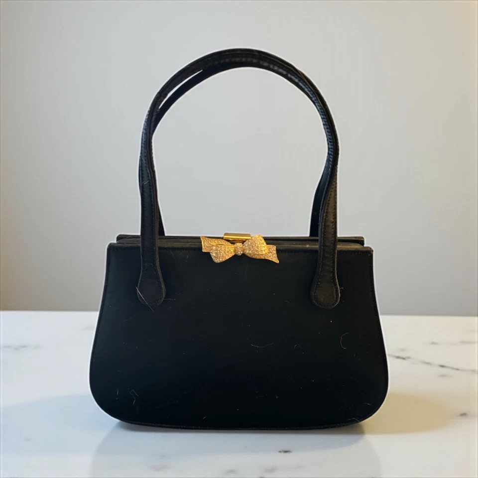 Dofan Vintage Handbag Black Fabric Gold Pave Clasp Purse 60s France Formal Bag - Image 2 of 4