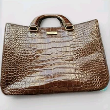 Kate Spade Brown Patent Leather Crocodile Embossed Satchel PXRU2803