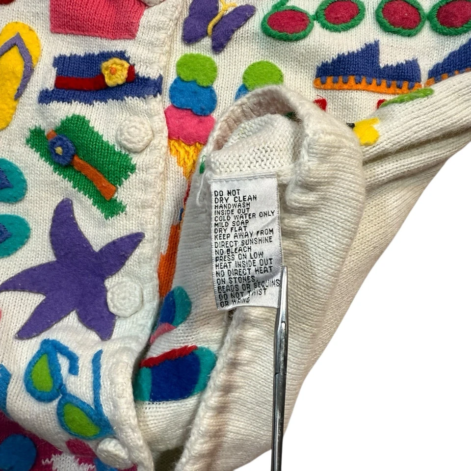Suéter vintage Michael Simon para mujer pequeño apliques temáticos de playa tejido con cuentas Foto 4 de 4