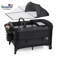 5-In-1 Pack and Play with Canopy, 4 Adjustable Heights Baby Bedside Sleeper W/Ba