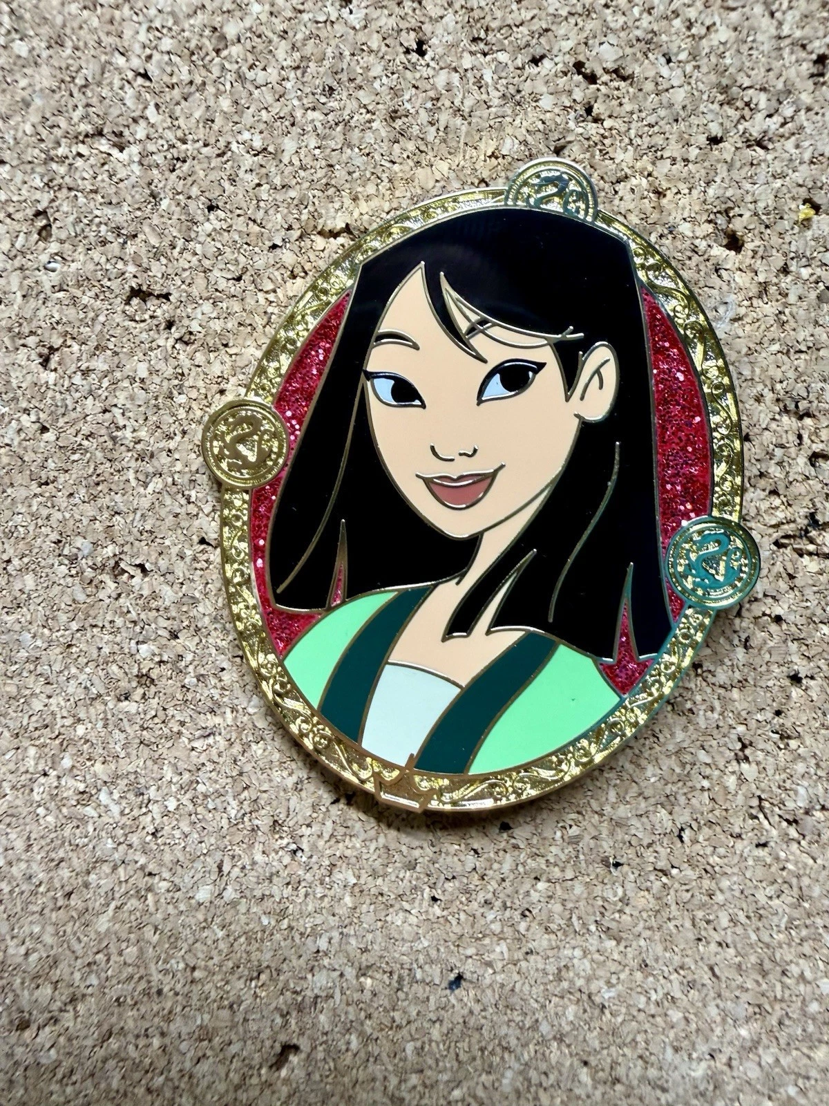 HTF MULAN Disney Pin Princess Portrait Glitter Stylized & Gold Frame