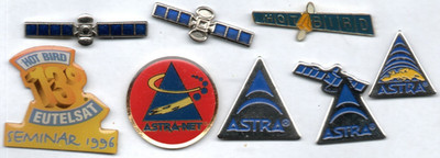  Pin Konvolut 8 Satelitenfernsehen TV Pins ASTRA Net Eutelsat Hot Bird selten 