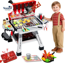 Kids BBQ Grill Playset, Play Kitchen Toys Grill with Smoke Sound Light Simulatio