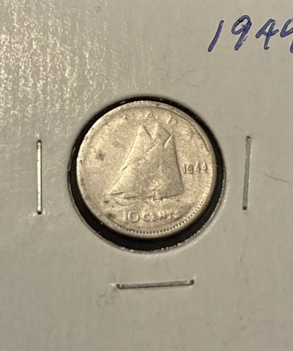 1944 Canada Silver Dime 10 Cents George VI .800 Fine WWII Era Coin VG Bluenose
