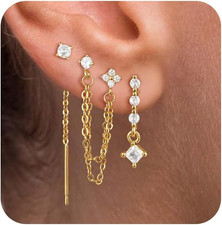 Dangle Earrings 3/4 Pairs Dainty 14K Gold Plated Earrings for Women Trendy Chain