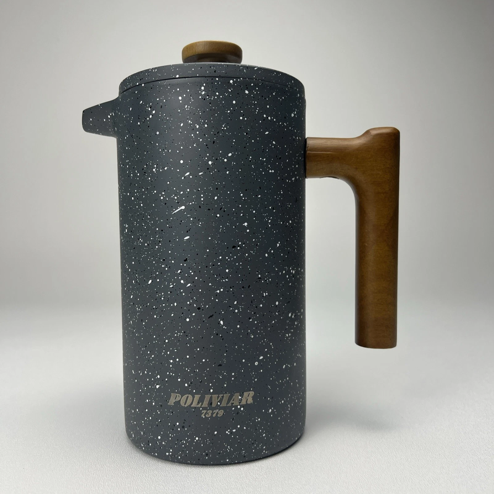 Poliviar 7379 French Press Coffee Maker Wood Handle Gray Paint Splatter Pattern
