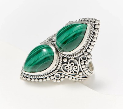 Artisan Crafted by Robert Manse Sterling Silver Elongated Malachite Gemstone