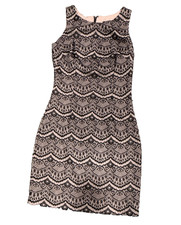 Sz 2 GUESS Black Pink Lace Sheath Dress w/Zip Close, Sleeveless, Crew Neck