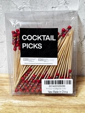 Cocktail Toothpicks 4.7” 100 Count Red Beaded With Rope