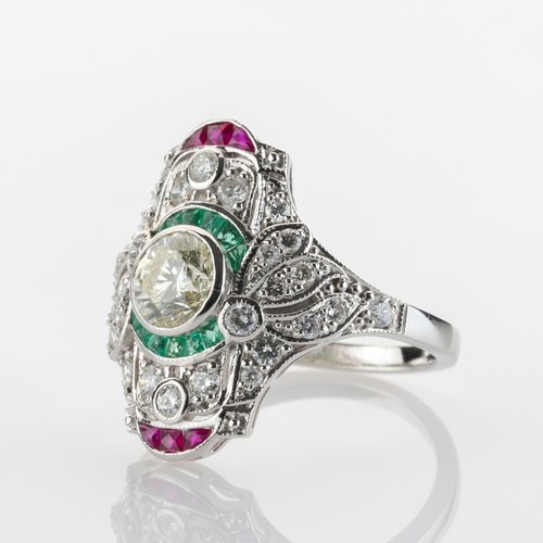 18k gold vintage ring with diamonds, emeralds and rubies - Picture 3 of 5