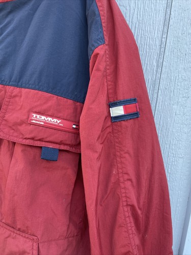 Vntg Tommy Hilfiger Jeans Windbreaker Jacket Hoodie Insulated Pullover Anorak XL - Picture 4 of 22