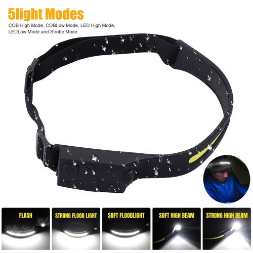 COB LED Headlamp USB Rechargeable Headlight Torch Work Light Bar Head Band Lamp - Picture 5 of 12