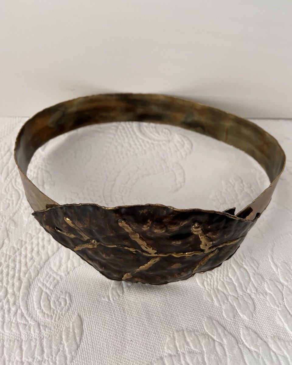 Vintage Handmade Hammered Metal Waist Belt Leaf Buckle Size  display picture 2