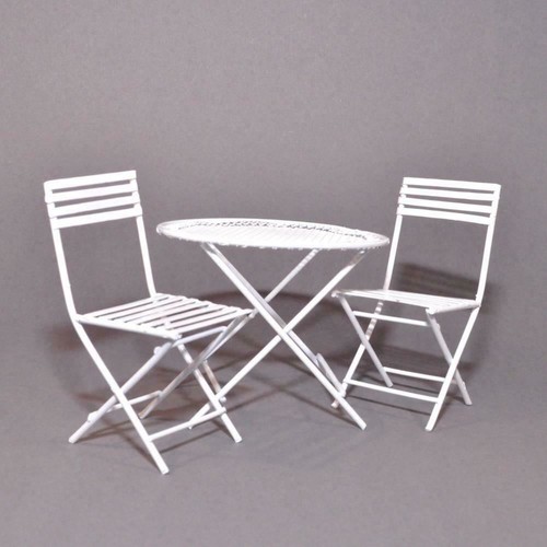 Poupées Maison Fil Blanc Patio Ensemble Table 2 Chaises Miniature