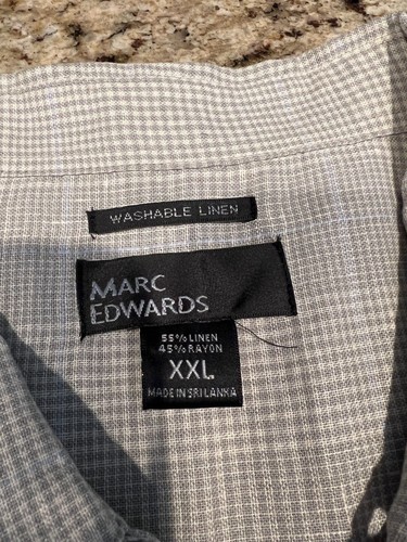Marc Edwards Men Shirt Linen Blend 2X Beige Checkered Short Sleeve - Picture 5 of 5