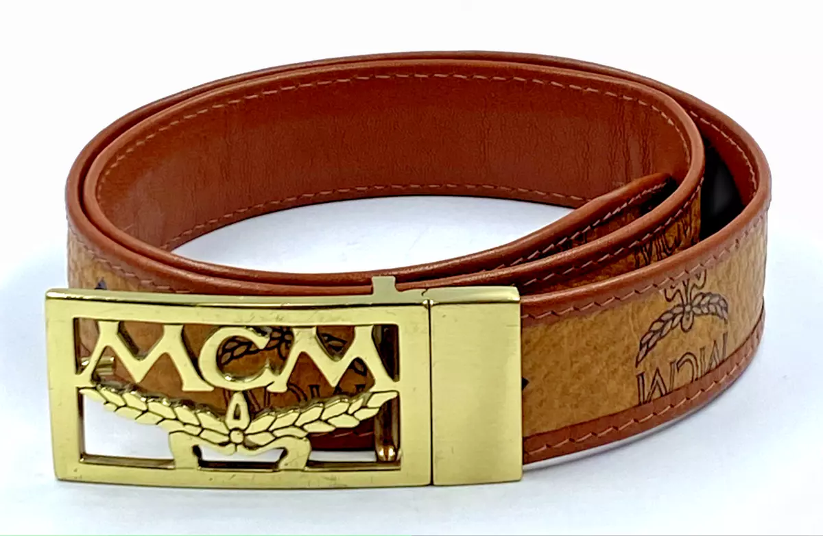 NEW MCM Belt Monogram Visetos Cognac Logo Buckle 80 Leather Trim Unisex  Classic