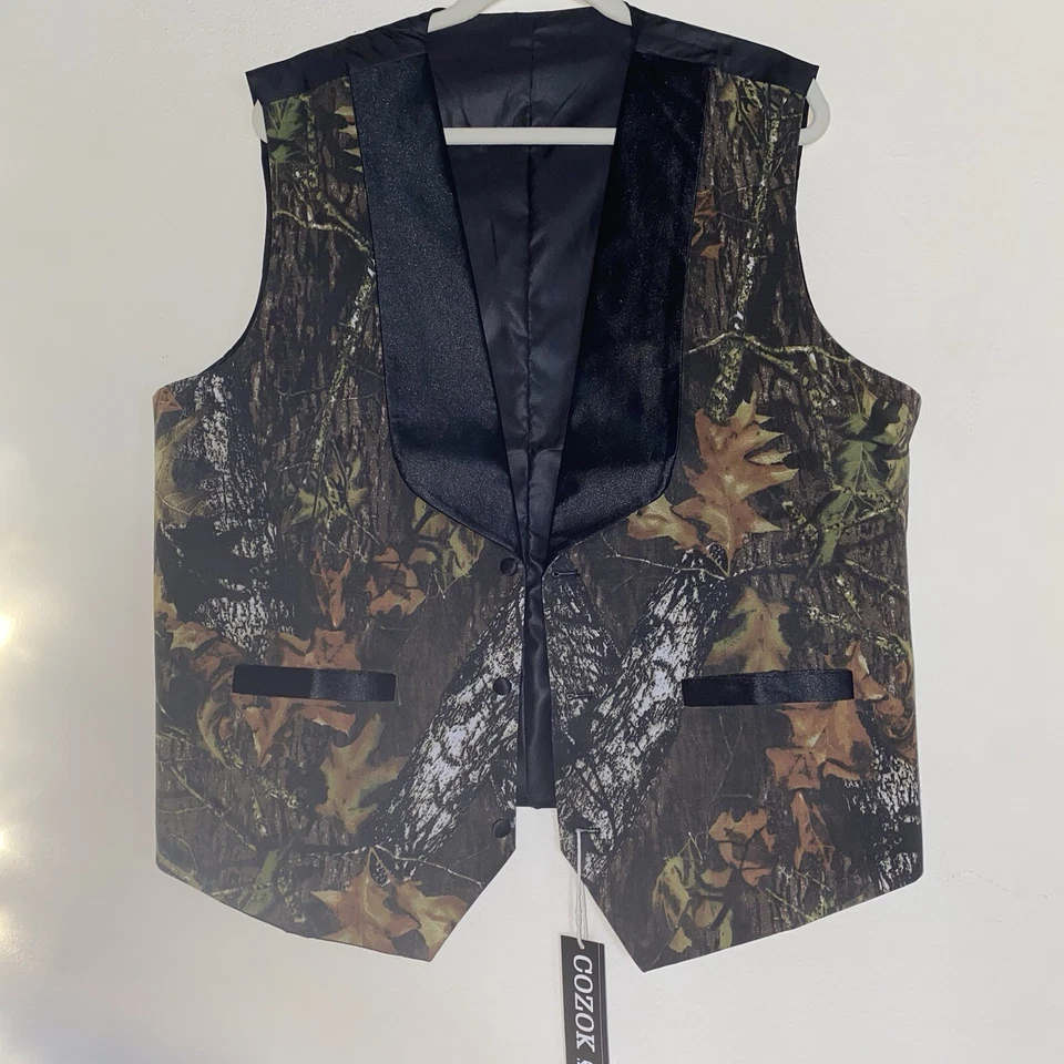 COZOK Camo Vests for Men Wedding Shawl Lapel Single Breasted Prom Vest XL - Image 3 of 4