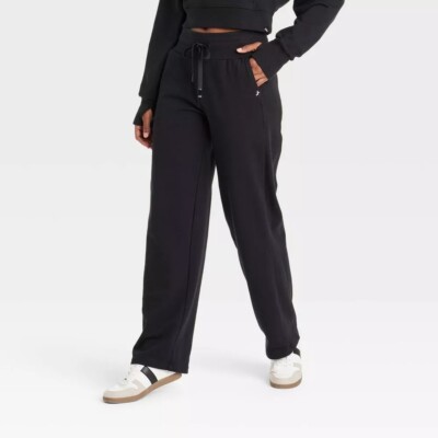 NWT JoyLab Womens Small French Terry Straight Leg Sweatpants Black 2 Side Pocket