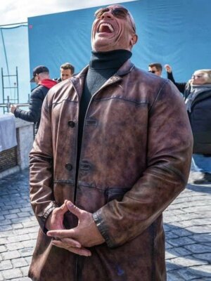 Mens Agent John Hartley Dwayne Johnson Red Notice Brown Real Leather Jacket Coat