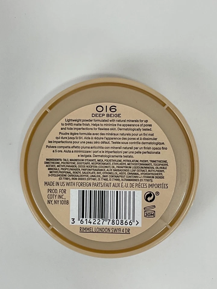 Rimmel London Stay Matte Face Powder #016 Deep Beige .49oz/14g New free shipping - Image 2 of 2