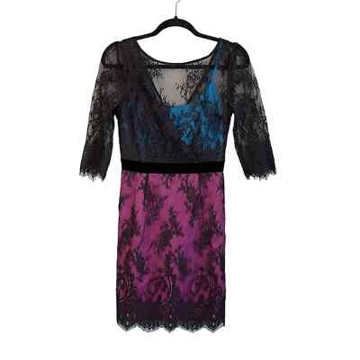 tracy reese cocktail dress Tracy Reese Anthropologie Colorblock Boat Lace Zipped Cocktail Dress Size 4  NWT
