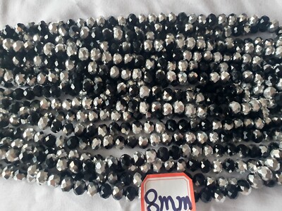 Restposten 10 Stränge (ca. 650 Perlen) 8mm silber & schwarz 2 Ton Kristallperlen