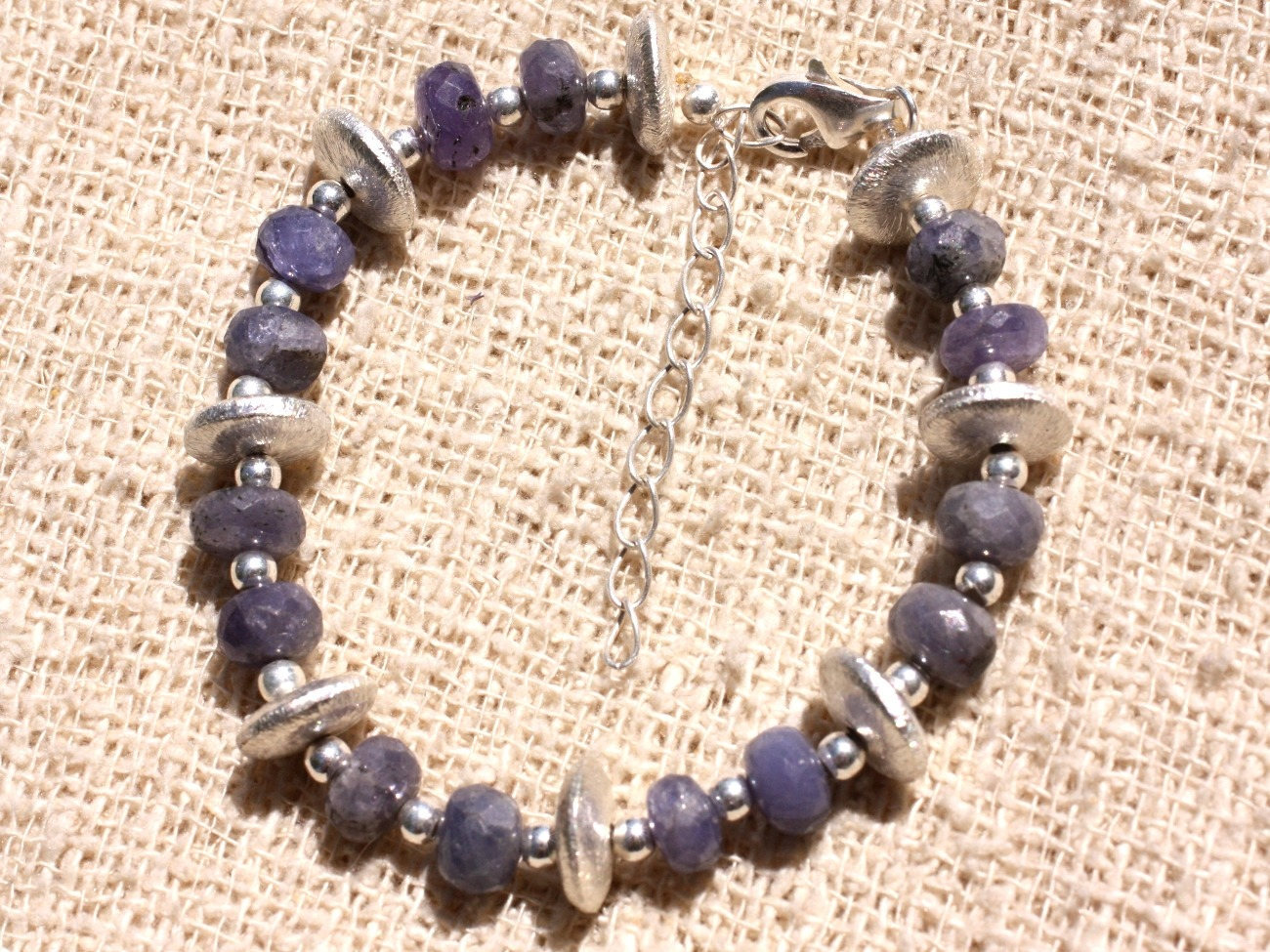 Bracelet Argent 925 Véritable avec Perles Tanzanite Facettée 6-8mm