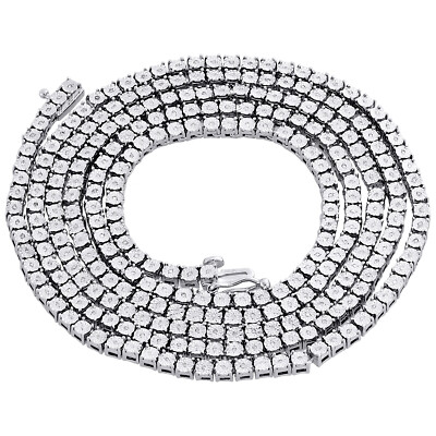 Mens 1 Row Necklace Genuine Diamond Link Choker Chain 18'' to 30'' Sterling Silver
