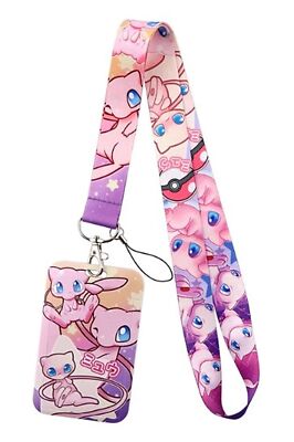 Mew Pokemon Cat Character Lanyard Keychain with ID Holder