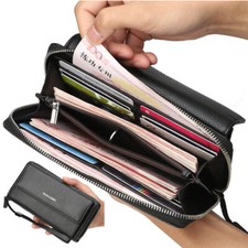Business Mens Wallet Leather Zipper Long Phone Bag Clutch Handbag Large Capacity