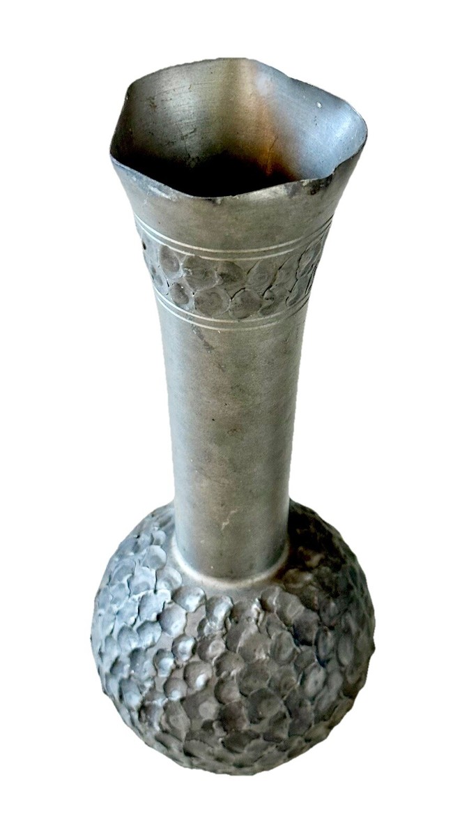 Vintage Perletinn Norway 8” Pewter Bud Vase-Pat NR 87049 -Made In