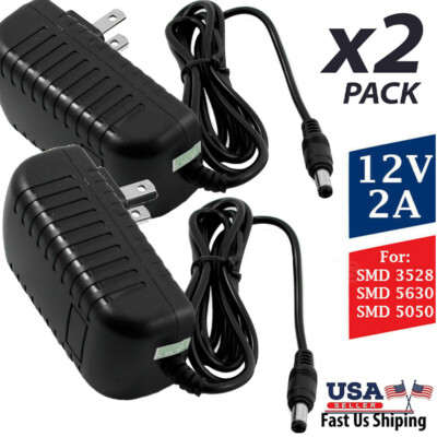 2x 12 Volt 2 Amp AC/DC ADAPTER POWER SUPPLY CORD 12V 2A 5.5mm/2.5mm Connector