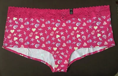 Women’s Torrid Skulls Hearts Stars Plus Size 6 Boyshort Panties Lace Waistband - Image 1 of 4