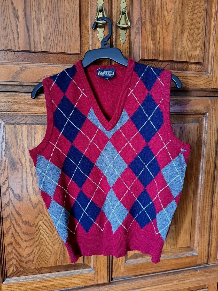 Vintage Argyle Lambswool Knit Sweater Vest Women's M Lands