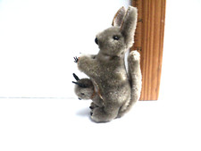 Kangaroo Mother and Baby in Pouch Handmade Vintage Tan 3 1/2" High Plush Fur