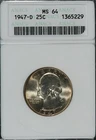 1947-D Washington Silver Quarter ANACS MS64 - Vintage Old Holder OH - Soapbox
