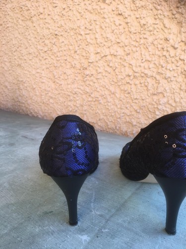 Damen Pumps Peep-Toe Gr. 37 blau-schwarz Spitze m. Pailetten JV"A mit Spitzen - Bild 7 von 8