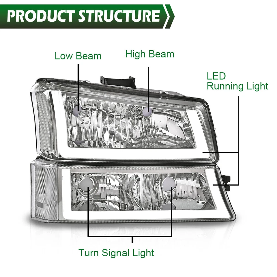 Fit For 2003-2006 Chevy Silverado LED DRL Clear Headlights+Bumper Fog Lights Foto 4 de 4