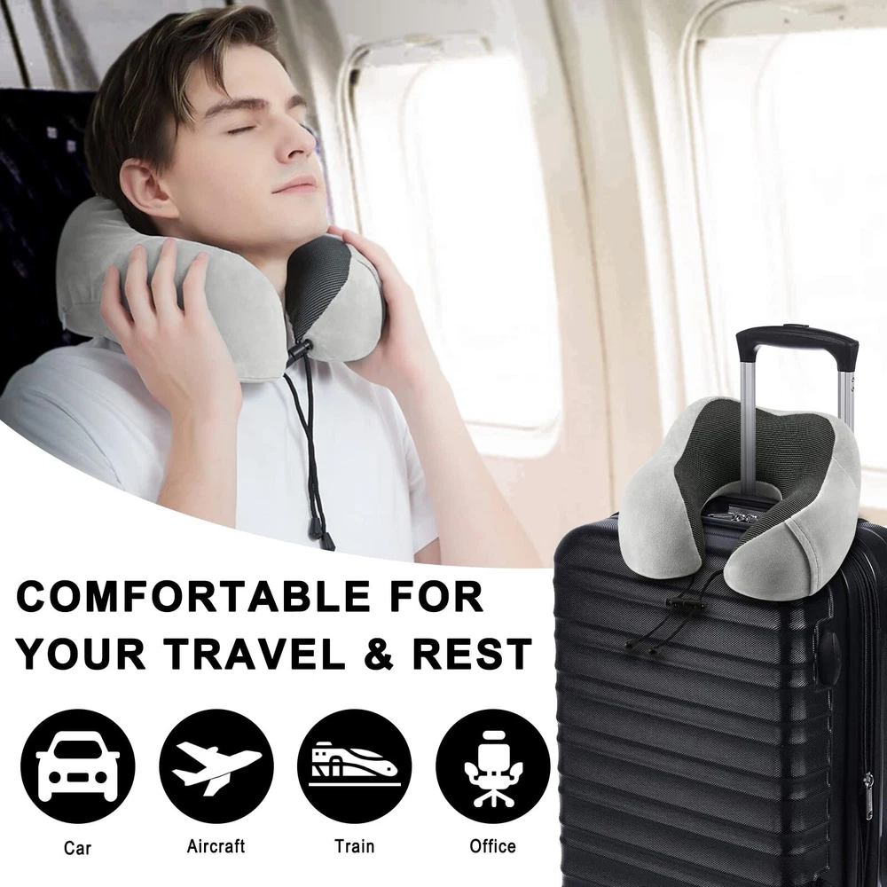Travel Pillow for Airplane-2 Pack Memory Foam Neck Pillows, Soft & Support Tr...