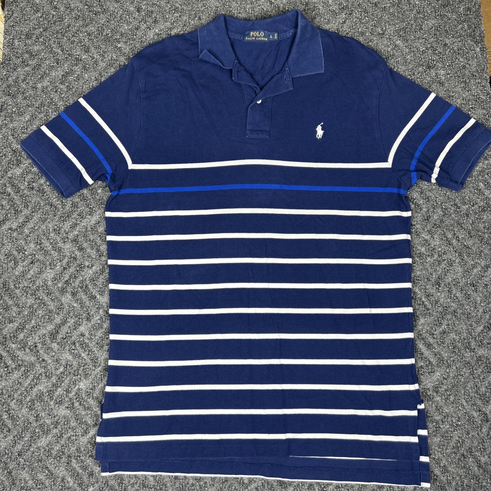 Polo Ralph Lauren camicia uomo grande blu righe testurizzate pony