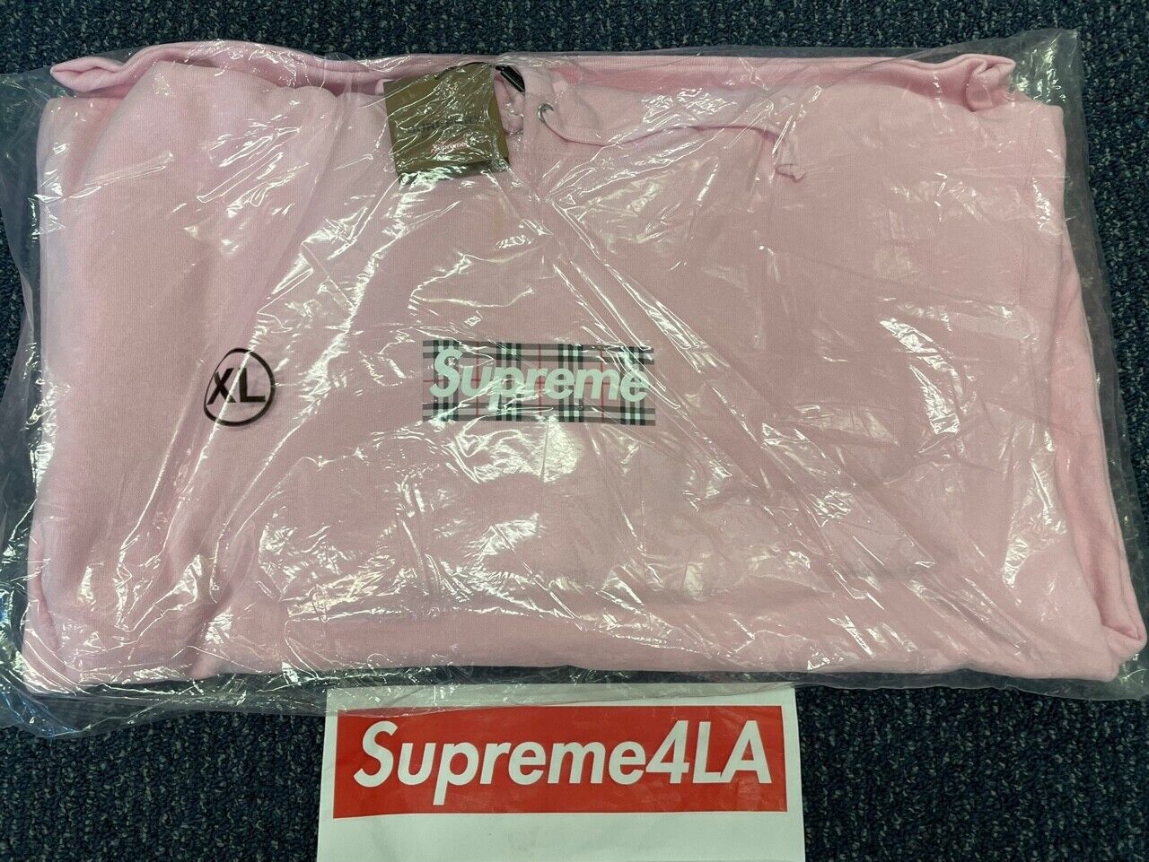 Supreme Burberry Box Logo Hooded Sweatshirt Pink XL | eBay