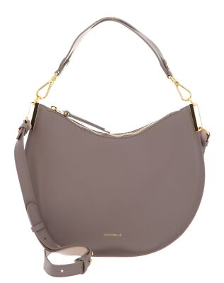 COCCINELLE Handbag Double Grainy Leather Schultertasche Warm Taupe / Rosette Neu