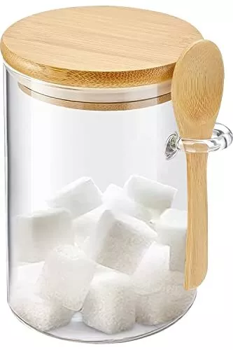 Sugar Jar Glass Salt Container 15oz Clear Airtight Caning with Bamboo Lid