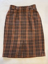 Vintage Evan Picone Plaid Wool Skirt Lined Pockets Brown Union Made USA Size 10