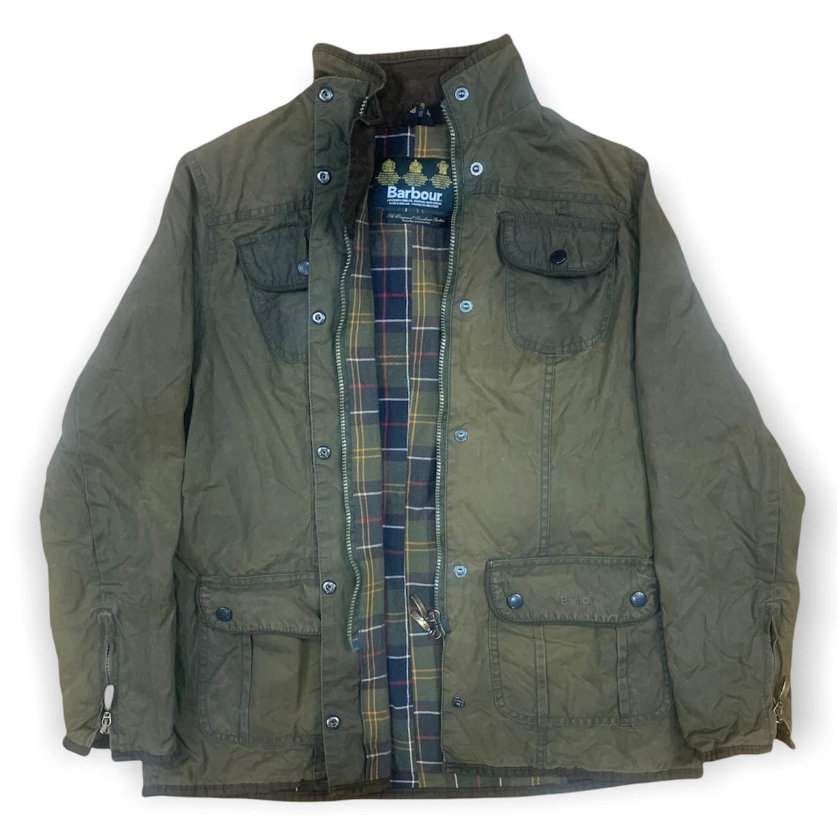 199 Ladies Barbour Utility Olive Khaki Waxed Jacket Tartan Field Hunting UK 14
